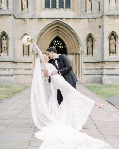 Bride and Groom In front of Church